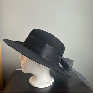 Bollman Hat Co. Doeskin Vintage Black Wool Wide Brim Hat with Bow Detail